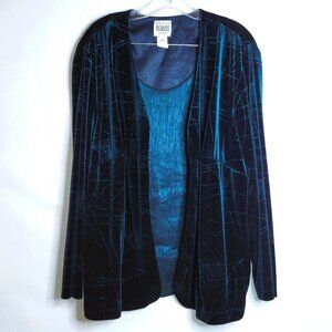 R & M Richards Top Womens 22W Velour Jacket Attached Tee Sparkle Emerald Green